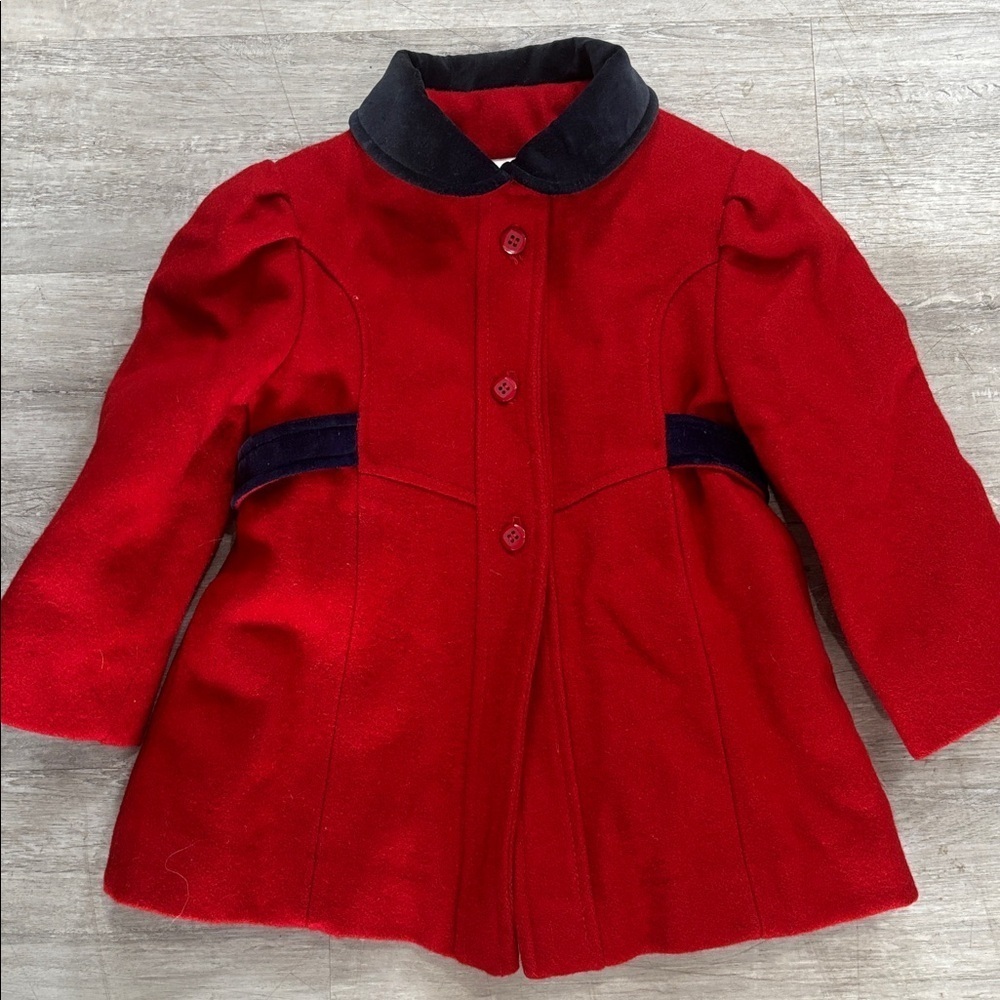 Vintage London Fog Girls Red Wool Coat with Velvet Trim Size 4 Made in US